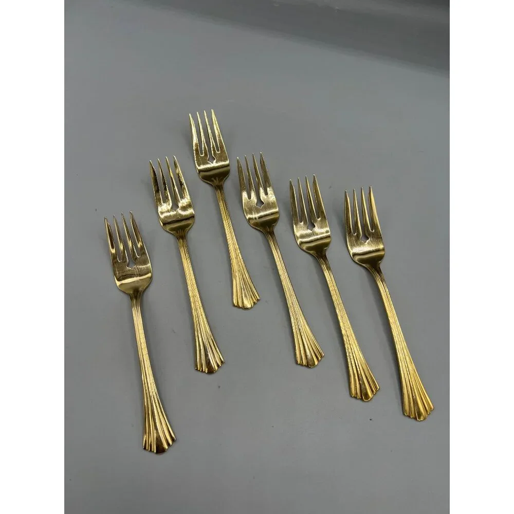 7 Royal Gallery Gold Electroplate Salad Forks Lavish Luncheon Dessert Fork Set
